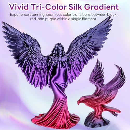Image of Silk Gradient Color PLA+ 3D Printer Filament 1.75mm, No Tangle Shiny Filament Net Weight 250g Spool (0.55lbs), Silk PLA Pro Plus, Red-Black-Purple Gradient