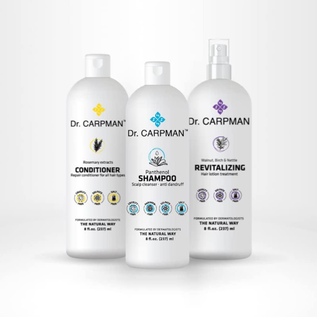 Dr. Carpman - Full dandruff & hair loss control kit for oily hair - All-Natural Thinning Hair Regrowth Formula - Ideal for Color Treated Hair (3 x 8 Fl Oz)