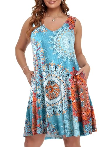 Image of BELAROI Women Casual Summer Beach Dresses Plus Size Sundress V Neck Pockets Swing Tank Dress Cover Ups