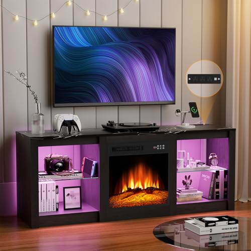 BREEZEHEAT Electric Fireplace TV Stand with 18 inch Fireplace Up to 65