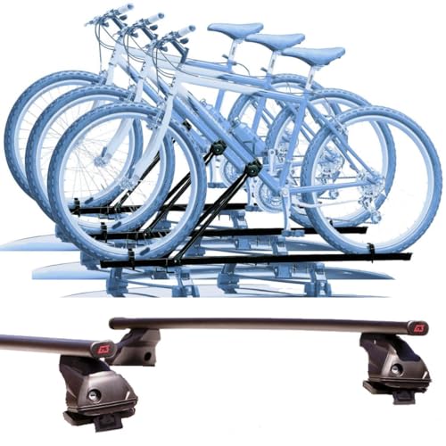 Kit 3 Portabici tetto + Barre realizzato per JEEP WRANGLER/Unlimited del 2019 in Acciaio robusti Barre 147 CM + Kit Attacchi montaggio facile