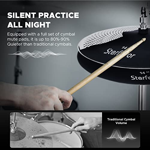 Starfavor Low Volume Cymbal Pack Mute Cymbal Set With Cymbal Mute Pads, 14"Hi-Hat/16"Crash/18"Crash/20"Ride Practice Cymbals For Drummers, With Cymbals Bag, Silver, Mc-520S #TOP1