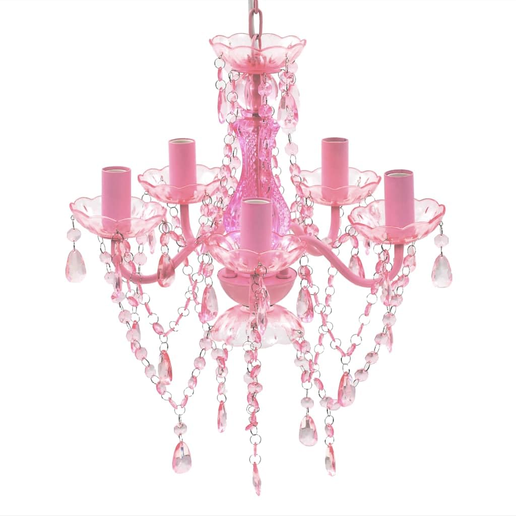 Lustre en cristal rose classique plafonnier 5 feux lampe luminaire