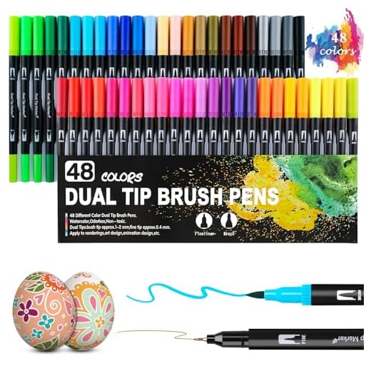 Mezzar Rotuladores Lettering 48 Colores, Rotuladores Punta Pincel Doble Punta Niños y Adultos Rotuladores Acuarelables Profesionales Kit para Dibujo Graffiti Pintar