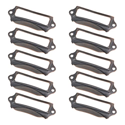 Antrader 10Pcs Antique Iron 2-3/4 Inch X 1-1/5 Inch Tag Label Card Holder Office Drawer Pull Handle, Copper Tone #TOP13