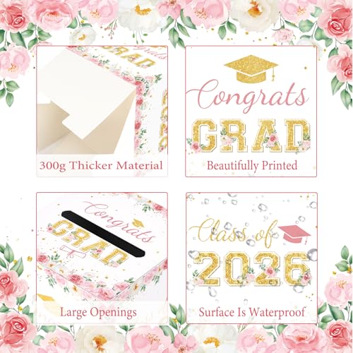 Image of Floral Graduation Card Box 2026, Pink Flower Congrats Grad Card Holder Box, Graduation Party Money and Gift Card Box, Foldable Graduation Gift Grad Parties, 8.7 x 8.7 x 8.7 Inch