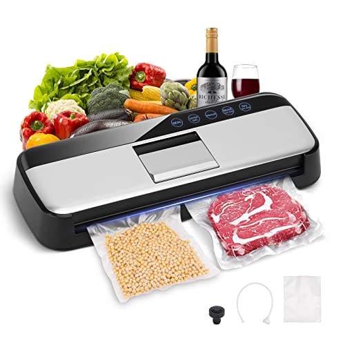 ICFPWR Vacuum Sealer, One-Touch Automatic Food Vacuum Sealer, Air Sealing System for Food Storage & Sous Vide, Food Saver Vacuum Sealer Machine Moist/Dry Modes with 15 Seal Bags and 1 Air Suction Hose ICFPWR Vacuum Sealer, One-Touch Automatic Food Vacuum Sealer, Air Sealing System for Food Storage & Sous Vide, Food Saver Vacuum Sealer Machine Moist/Dry Modes with 15 Seal Bags and 1 Air Suction Hose
