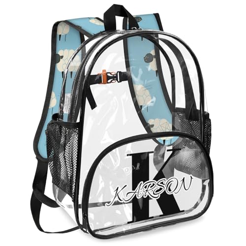 Personalized Small Clear Backpack Stadium Approved Heavy Duty PVC Plastic Custom Cute Transparent Backpacks See Through Bag with Name, Sheep2