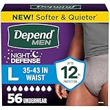 Depend Night Defense Adult Diapers, Incontinence Underwear for Men, Disposable, Overnight, Large, Grey, 56 Count (4 Packs of 14), Packaging May Vary