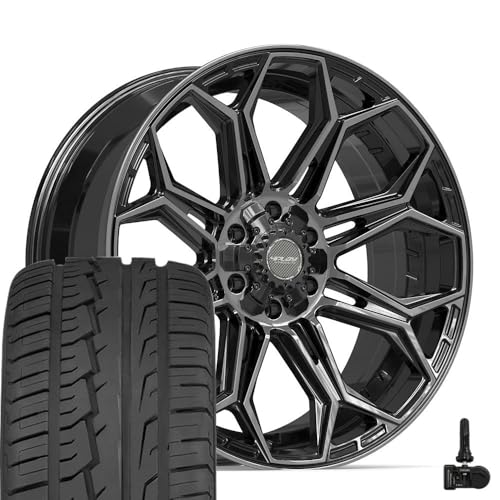 4PLAY Wheels 4P83 22 Inch Rims, Tires & TPMS Fit 6x135 & 6x139.7 22x9 Gloss Black Brushed with Tinted Clear - Ironman iMove GEN 2 SUV 285/45r22 (Set of 4)