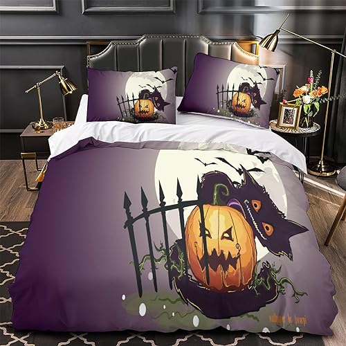 Housse de couette Halloween citrouille 3D avec taies d'oreiller lit double 200x200 - 4