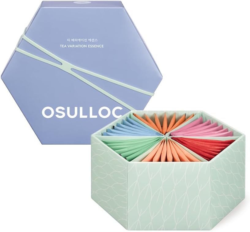 OSULLOC TEA VARIATION ESSENCE (42 Count, 6 Types x 7 ea), Assorted Tea bag Sampler, Exceptional Designed Variety Tea gift Set, Premium Tea sets from Jeju Island tea farm