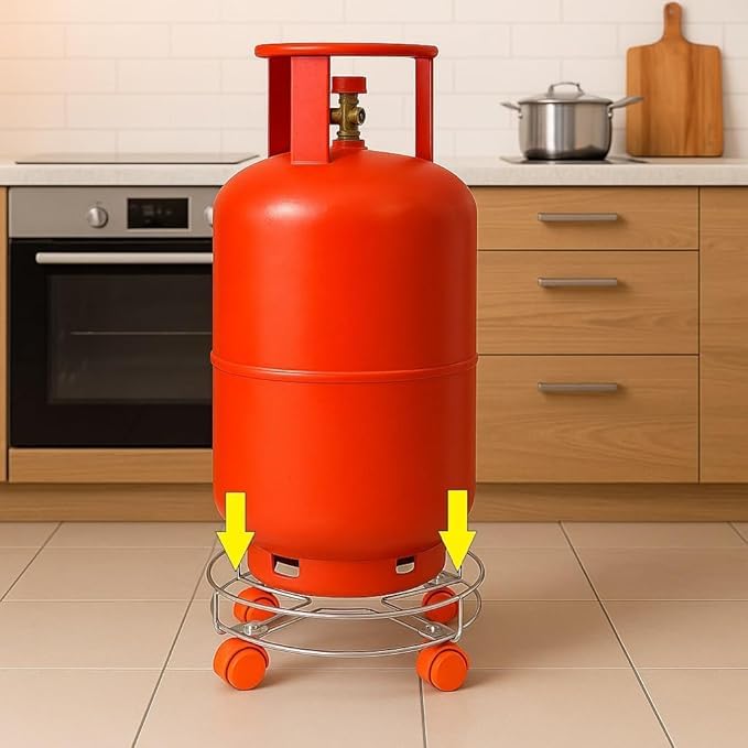 Image of CHHAAP Stainless Steel Cylinder Trolley with 4 Wheels Gas Trolly /Lpg Cylinder Stand, Kitchen Gas Trolly Easy Moving Stand (Pack of 1) (NHSP)