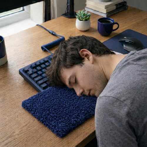 Image of Soft Plush Keyboard Carpet Wrist Rest Pad - Fluffy Ergonomic Wrist Support & Desk Nap Pillow for Computer, Laptop, Office Work & Gaming - Fuzzy Shag Desk Rug Cushion (45 x 15 cm) - Blue