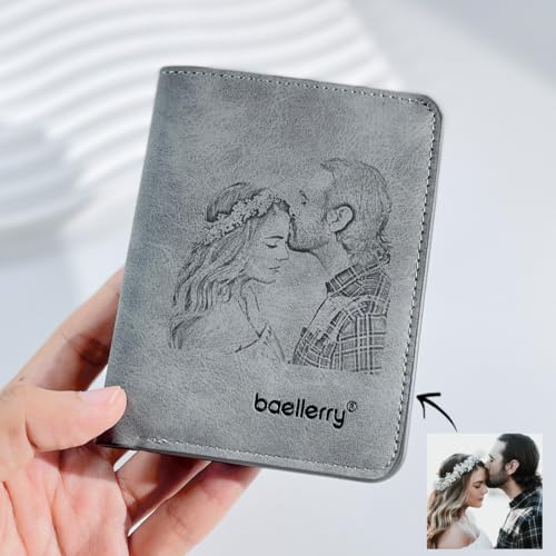 Personalized PU Leather Wallet for Men, Custom with Picture - Ideal Gift for Dad, Boyfriend, Husband (grey - with photo)2