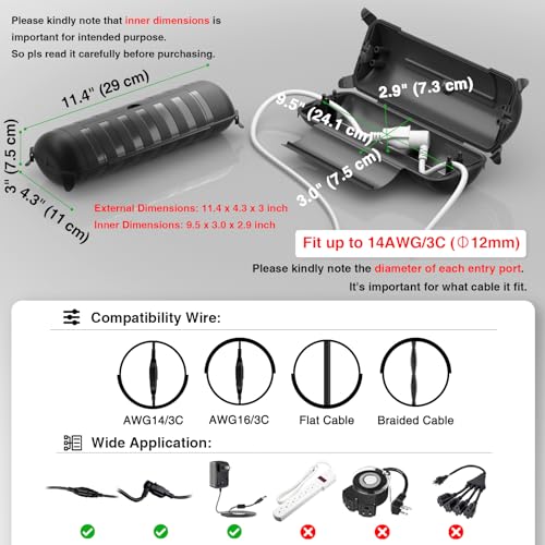 Image of Flemoon Outdoor Extension Cord Safety Cover, IP44 Waterproof Electrical Box | Waterproof Protector Seal, Weatherproof Electrical Connection Box for Outlets, Plugs, Sockets, Holiday Decorations, Black