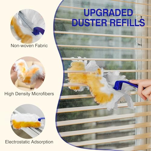 Image of 40 Count Duster Refills, Disposable Static Dust Removal Brush Replacement Head Compatible with Swiffer Duster Refills for Dusting Electronics Furniture Blinds Ceiling Fans, 1 Short Handle (Yellow)