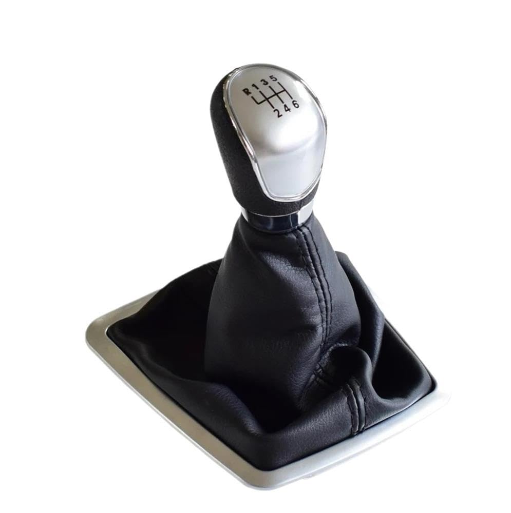 YDXHERTA 5/6 Speed Gear Shift Stick Lever Knob with Gaitor Boot Cover for Focus 2 MK2 FL MK3 MK4 MK7 for Mondeo Fiesta for Galaxy Auto Parts(Silver-6 Speed)