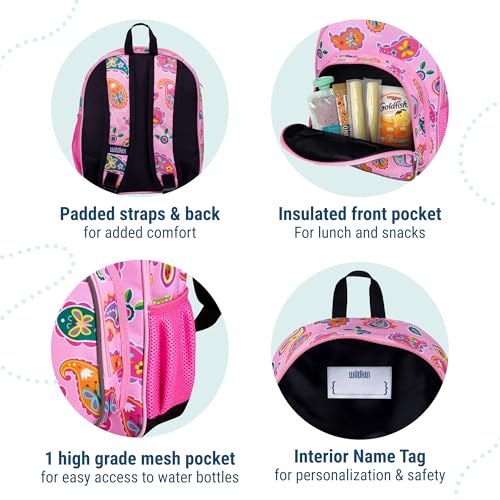 Image of Wildkin 12 Inch Toddler Backpack for Kids, Paisley | Ages 3-7, insulated front pocket - coordinates with matching Wildkin nap mats