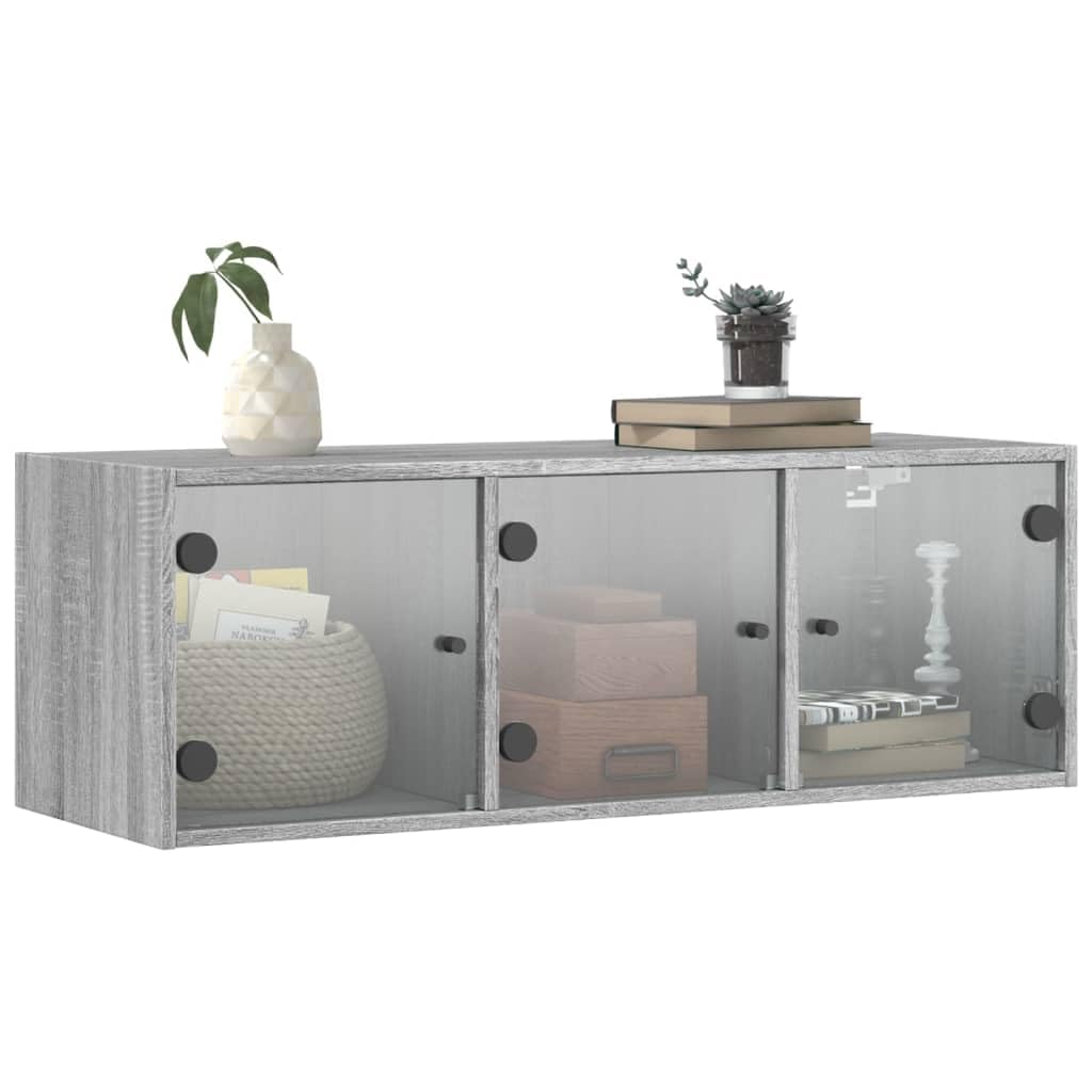 Wandschrank mit Glastüren, Grau Sonoma, 102x37x35 cm, robuster Holzwerkstoff, vielseitiger Büroschrank für stilvolle Aufbewahrung