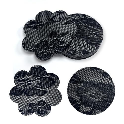 RYHHH Cache Tétons Auto-Adhésif, Protège-tétons Invisibles, 10 Paires (Motifs Floraux, Circulaires, en Dentelle Noire), Respirants Couvre Seins Mamelons,...