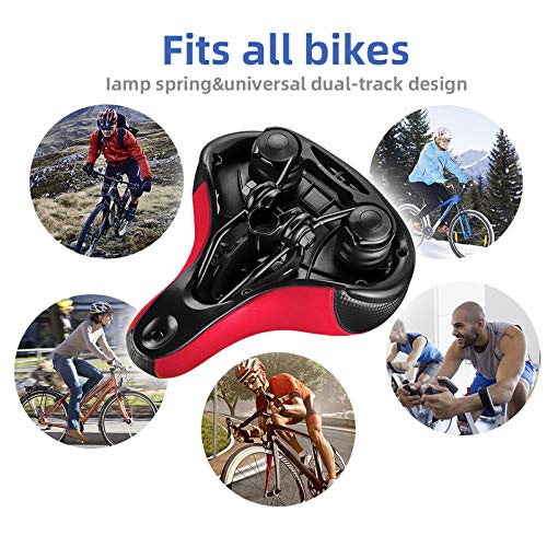BLUEWIND Most Comfortable Bicycle Seat, Bike Seat Replacement with Dual Shock Absorbing Ball Wide Bike Seat Memory Foam Bicycle Gel Seat with Mounting Wrench (Red) - Thumbnail 7