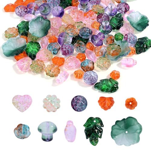 Gocelyn 100Pcs Assorted Crystal Glass Beads of Various Plants for...