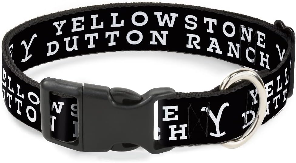 Paramount Network Pet Collar, Dog Collar Plastic Buckle, Yellowstone Dutton Ranch and Y Logo Black White, 20 to 31 Inches 1.5 Inch Wide