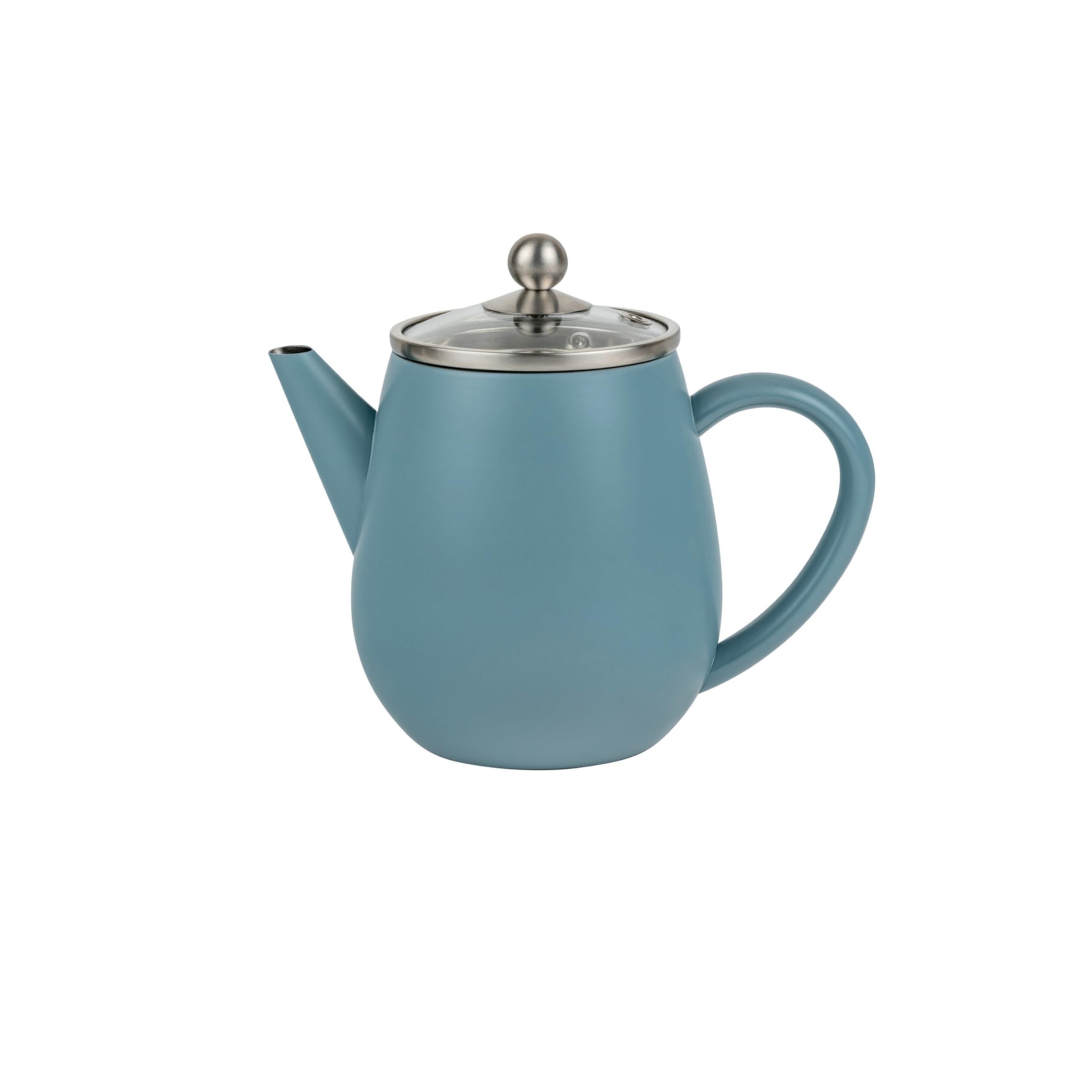Bredemeijer kleine Teekanne 0,5 Liter - blaue doppelwandige Mini-Kanne mit Glasdeckel & Tee-Filter - für langen und warmen Teegenuss