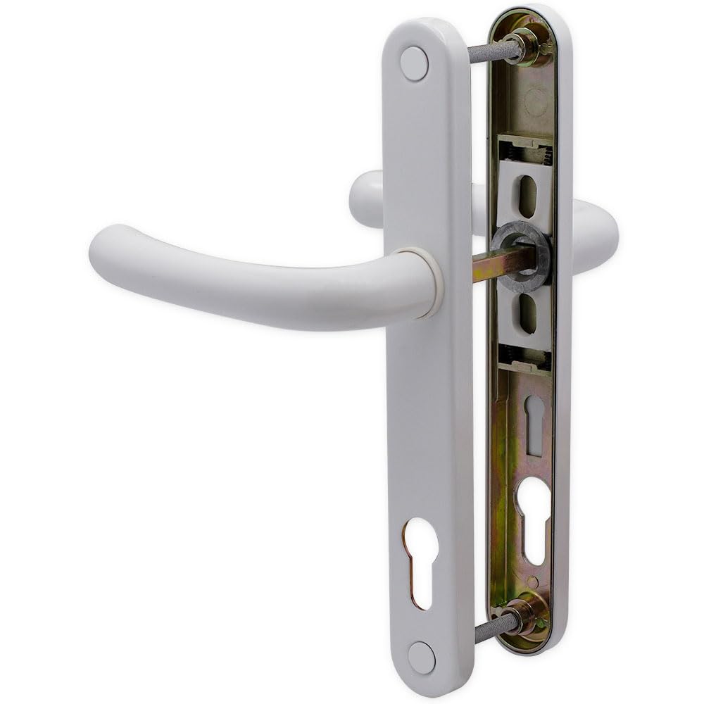 uPVC Door Handle 92mm PZ Sprung with Reinforced Backplate - White 210mm Fixing Centres