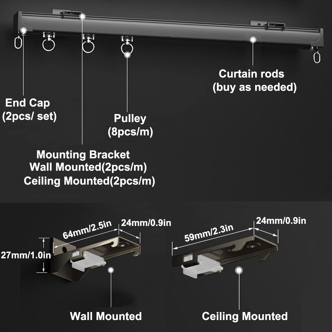 Support de tringle à rideaux durable en aluminium de 2 mm, support mural/plafond, réglable de 70 à 600 cm, blanc, parfait pour rideaux de 260 cm, support robuste pour décoration d'intérieur