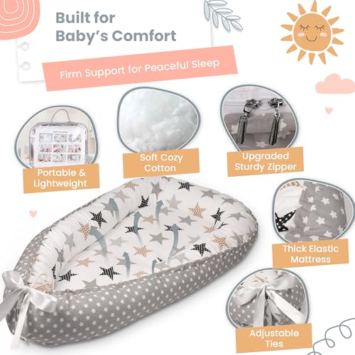 Image of Baby Lounger - Breathable & Soft Baby Lounger for Newborn 0-24 Months, Soft Portable Baby Lounger Pillow, Newborn Babies Essentials, Snuggle Lounger Me