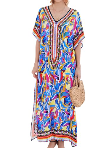 Plus Size Kaftan Dresses for Women Beach Cover Ups Swimwear with V-Neck Lightweight Caftans for Vacation Dress