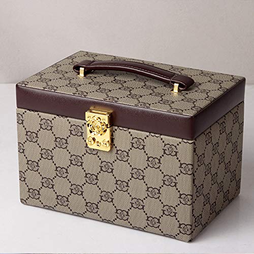 WLAY Caja De Empaquetado De La Joyería De Cuero De La PU con 2 Cajones Organizador De Joyería De Almacenamiento De Tres Capas Maletines De Transporte para Mujer,Pattern