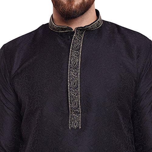 Image of SOJANYA (Since 1958 Men's Black Jacquard Silk Kurta & Churidaar Pyjama