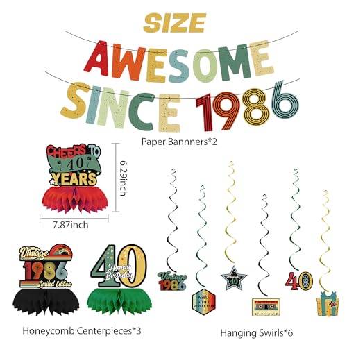 Image of Crenics Vintage 1986 40th Birthday Decorations for Men or Women