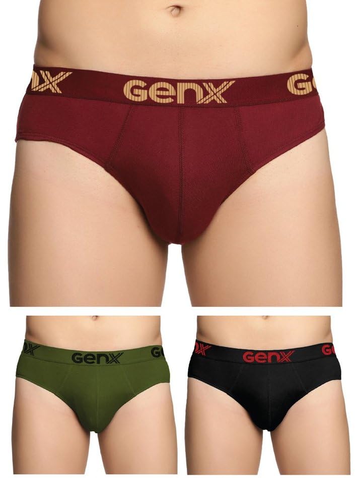 Image of Genx Jazz Men's 100% Cotton Briefs with Comfortable Waistband(Pack of 3)(Colors&Print May Vary)
