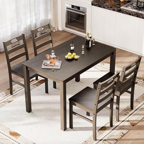 PHI VILLA Dining Table Set for 4, Solid Wood Farmhouse