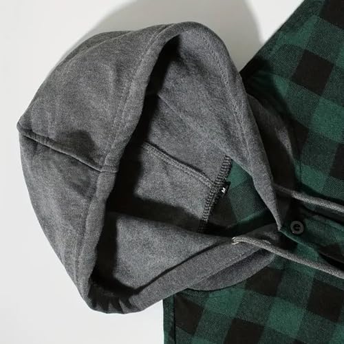 Flannel Shirt for Men Plaid Button Down Hoodie Casual Long Sleeve Shirts Lightweight Hooded Shirt Jacket with Pockets3