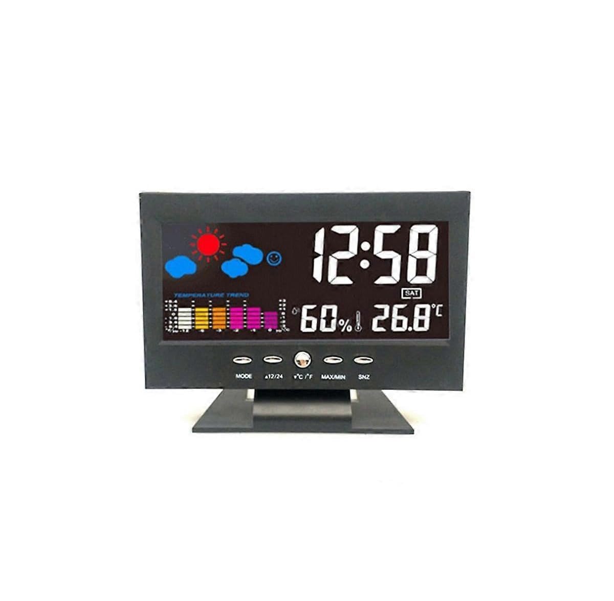 JOYHAPPST Lcd Color Screen Digital Snooze Alarm Clock Weather Forecast Station Temperature Humidity Time Date