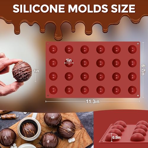 Image of 24 Holes Silicone Hot Chocolate Bomb Molds, 2 Packs Mini Semi Sphere Mold 1 inch Half Sphere Silicone Baking Molds for Making Chocolate, Cake, Jelly, Dome Mousse