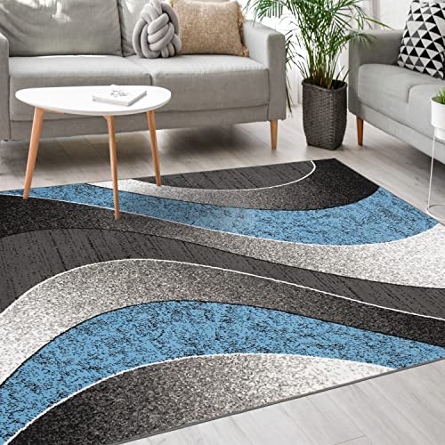 Mazovia Alfombra Moderna - Modern Alfombra de Salón Grande de Pelo Corto - Alfombras de Habitación de Matrimonio, Dormitorio y Comedor - Alfombras Salón - Gris Azul 250 x 350 cm