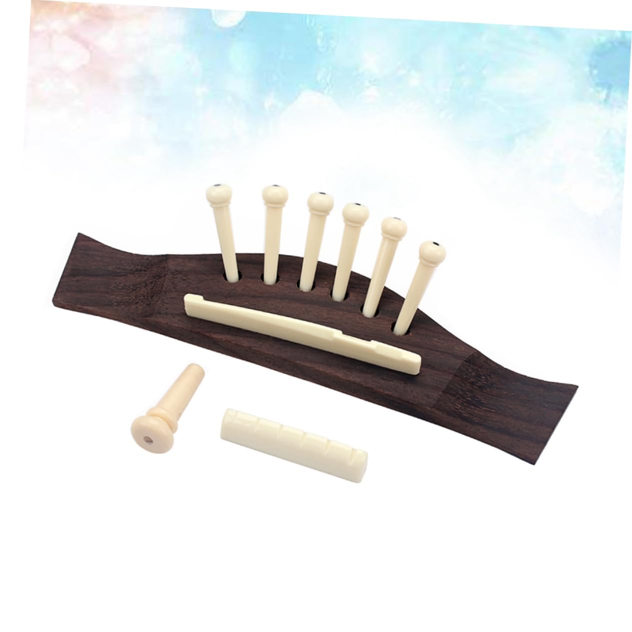 HEMOTON Rosewood Guitar Bridge Saddle Nut Set 6-string Acoustic Bridge Pins Diy Kit for Folk Classical Guitars