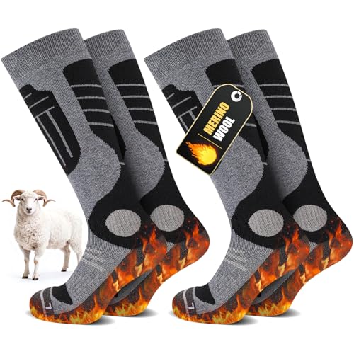 SukModen 2 Pares Calcetines Esquí Lana Merino Para Damas y Caballeros, Lana Cálida Térmicos Calcetines De Invierno Gruesos Para Clima Frío, Nieve, Esquí, Snowboard, Caza, Senderismo​