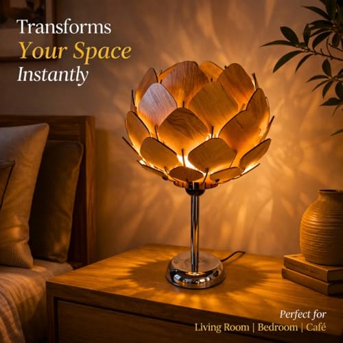 Image of Handcrafted Wooden Table Lamp, Minimalist Lighting for Bedroom, Living Room & Office, Eco-Friendly Desk Lamp, LED Bulb Compatible, Rustic Home Decor Accent Light