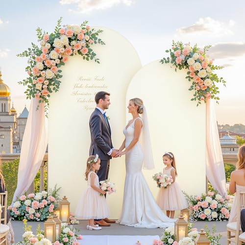 Ivory Arch Backdrop Cover 6FT Wedding Arch Covers Stretchy Backdrop Birthday Party Cream Ivory Arch Cover Spandex Balloon Banquet Graduation Bridal Baby Shower Photo Background Decoration by Little Funny - Used condition - Image 2
