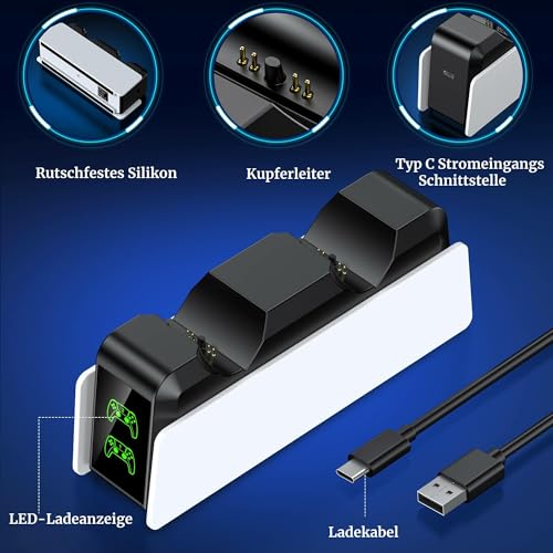 PS5 Controller Ladestation, Dualsense Controller Ladeständer mit LED Anzeige, 3 Stunden Laden Schnellladestation für PlayStation 5 Controller, PS5 Zubehör für PlayStation 5(Keine Schaltfläche) 6