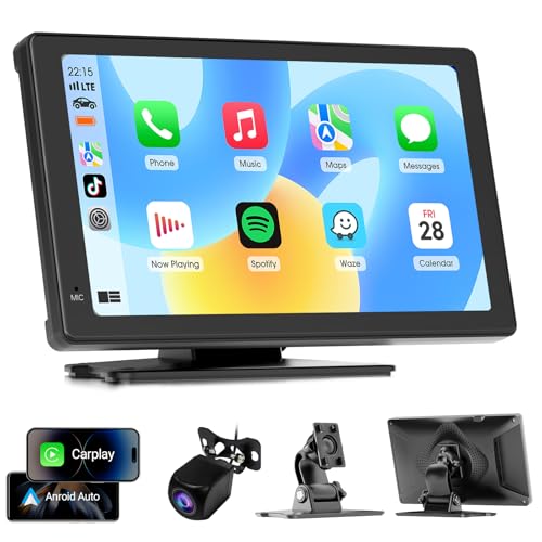 Haudio Autoradio 7 inch Carplay Scherm voor Apple en Android Auto, Draagbare Autospeler met 1080P Achteruitrijcamera, Draadloos Autospel met Stembediening en Spiegellink, Geschikt voor alle Auto's