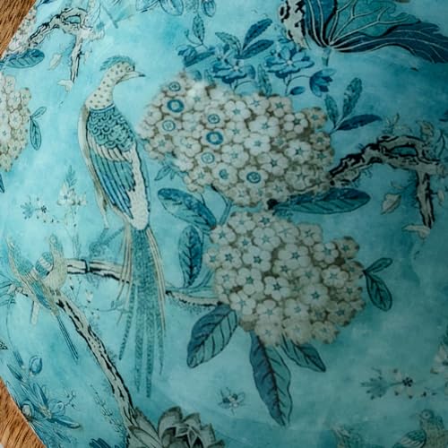 Image of SAAGA Printed Mango Wood Serving Bowl - 10 x 4 Inch Handcrafted Round Wooden Bowl | Food-Grade Finish for Noodles, Soups, Curries & Snacks - Marine Blue