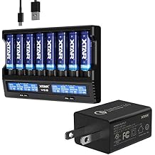 Combo XTAR VC8 8-Slot Type-C LCD Charger with QC3.0 3Amp Wall Adapter